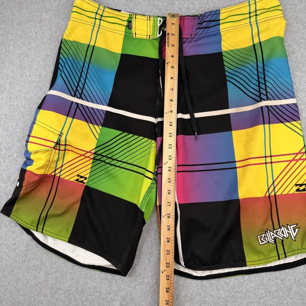 Billabong Board Shorts Mens 38 Y2K VTG Multicolor Plaid Gradient‎ Swim Trunks